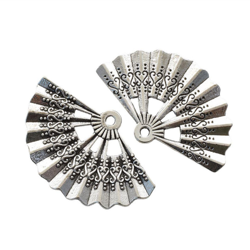 P960(2個)ネイルパーツ 銀 シルバー 扇子 デカパーツ 成人式 ギャル