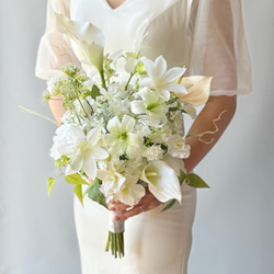 フープブーケ❤︎ホワイト 即納品可能】ウェディングブーケ 2wayフープブーケ ホワイトブーケ