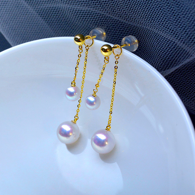 【La Corser】日本製 4-9.5mm アコヤ真珠 天然海水真珠 ピアス 18Kゴールド ラウンドピアス レディース