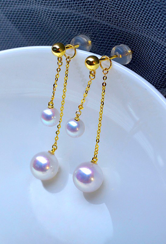 【La Corser】日本製 4-9.5mm アコヤ真珠 天然海水真珠 ピアス 18Kゴールド ラウンドピアス レディース