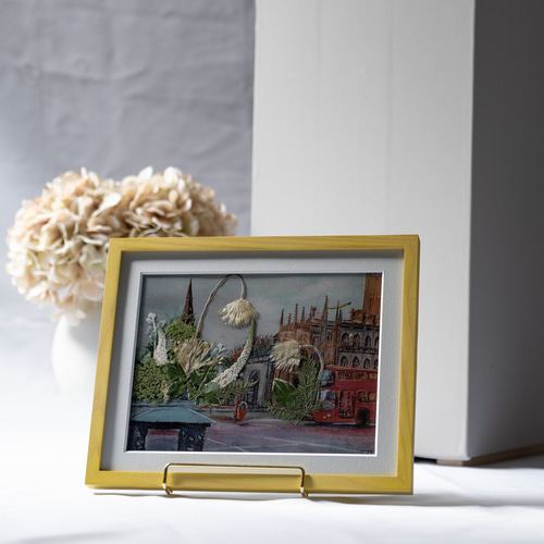 風景押し花額 SALE価格 20%OFF】風景画と押し花のアート〈一点物〉 絵画 lowergo