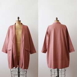 ⁑最終ＳＡＬＥ　ギマ擬麻コットン　ローブ襟　羽織り コート　カーディガン　ピンク リネンA99 15枚目の画像