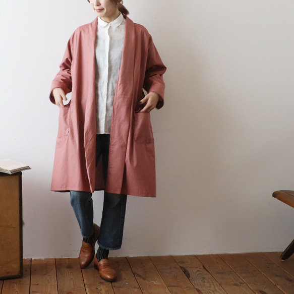 ⁑最終ＳＡＬＥ　ギマ擬麻コットン　ローブ襟　羽織り コート　カーディガン　ピンク リネンA99 11枚目の画像