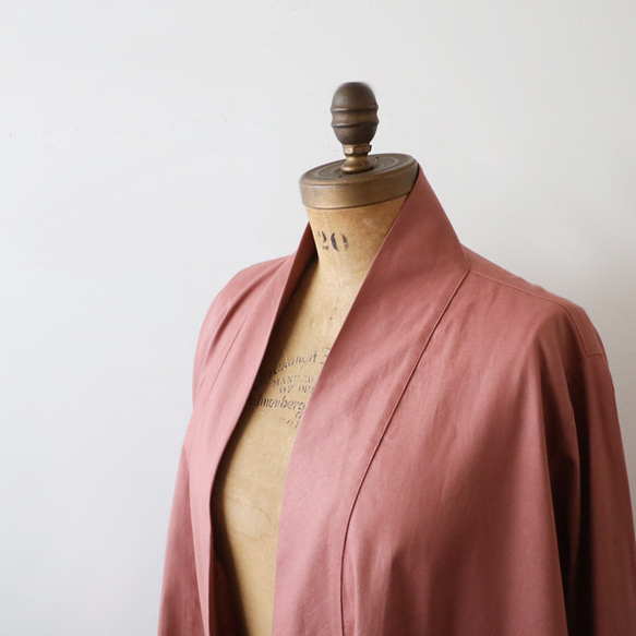 ⁑最終ＳＡＬＥ　ギマ擬麻コットン　ローブ襟　羽織り コート　カーディガン　ピンク リネンA99 4枚目の画像
