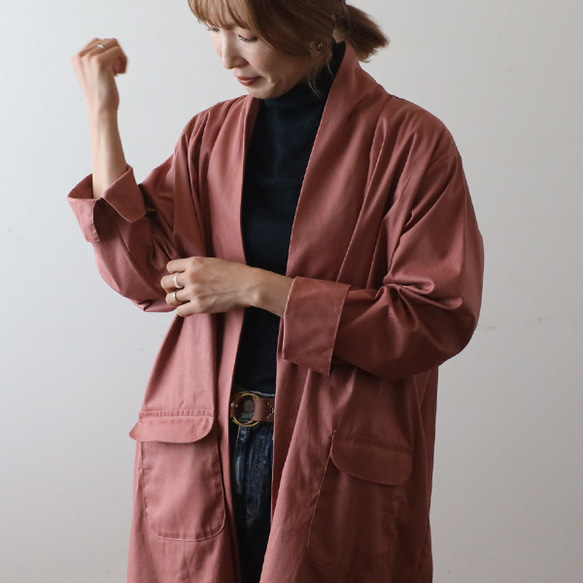 ⁑最終ＳＡＬＥ　ギマ擬麻コットン　ローブ襟　羽織り コート　カーディガン　ピンク リネンA99 2枚目の画像