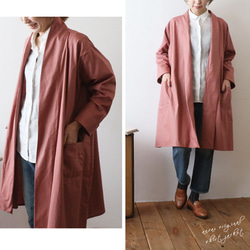 ⁑最終ＳＡＬＥ　ギマ擬麻コットン　ローブ襟　羽織り コート　カーディガン　ピンク リネンA99 13枚目の画像