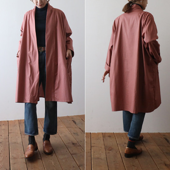 ⁑最終ＳＡＬＥ　ギマ擬麻コットン　ローブ襟　羽織り コート　カーディガン　ピンク リネンA99 3枚目の画像