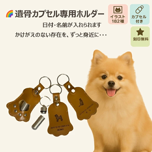 デザインが選べる 遺骨カプセル キーホルダー ペット 犬 猫 遺毛 遺灰 分骨 持ち運び メモリアルグッズ お守り 名入 1枚目の画像