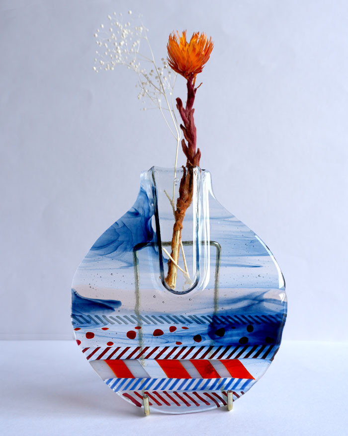 NEW！ガラスの花器　海（S）スタンド・ドライフラワー付き・壁掛けもOK