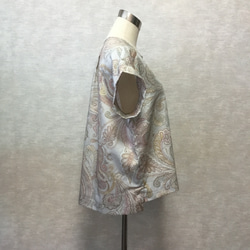 ★【最終半額セール】一着で夏らしく着てすぐオシャレ！ゆったりブラウス【大人カジュアル】フレンチスリーブノーカラーブラウス 4枚目の画像