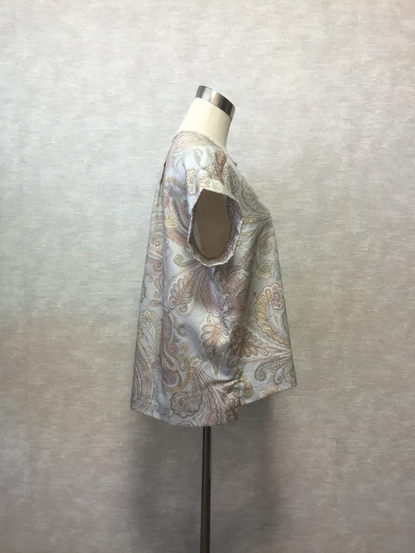 ★【最終半額セール】一着で夏らしく着てすぐオシャレ！ゆったりブラウス【大人カジュアル】フレンチスリーブノーカラーブラウス 4枚目の画像