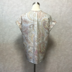 ★【最終半額セール】一着で夏らしく着てすぐオシャレ！ゆったりブラウス【大人カジュアル】フレンチスリーブノーカラーブラウス 5枚目の画像