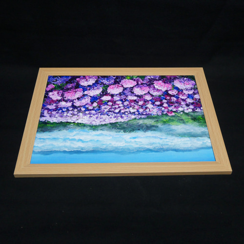 油絵 油彩 油彩画 絵 絵画【天空のピンクと紫の紫陽花】 絵画
