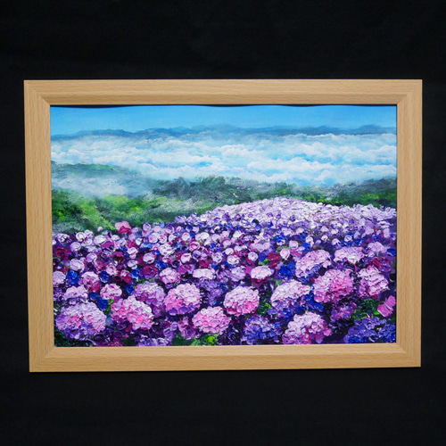 油絵 油彩 油彩画 絵画 絵 【梅雨に咲く紫の花】 油絵 油彩 油彩画 絵画 絵 【梅雨に咲くピンクの紫陽花