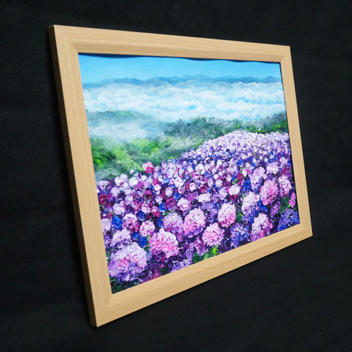 油絵 油彩 油彩画 絵 絵画【天空のピンクと紫の紫陽花】 絵画