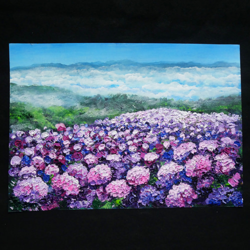 雪の豪奢 油絵 油彩 油彩画 絵 絵画【天空のピンクと紫の紫陽花】 絵画 絵画