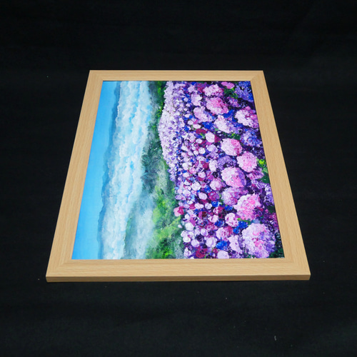 油絵 油彩 油彩画 絵 絵画【天空のピンクと紫の紫陽花】 絵画