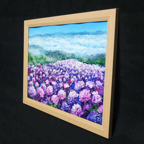 油絵 油彩 油彩画 絵 絵画【天空のピンクと紫の紫陽花】 絵画