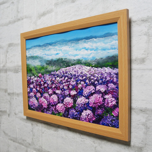 油絵 油彩 油彩画 絵 絵画【天空のピンクと紫の紫陽花】 絵画