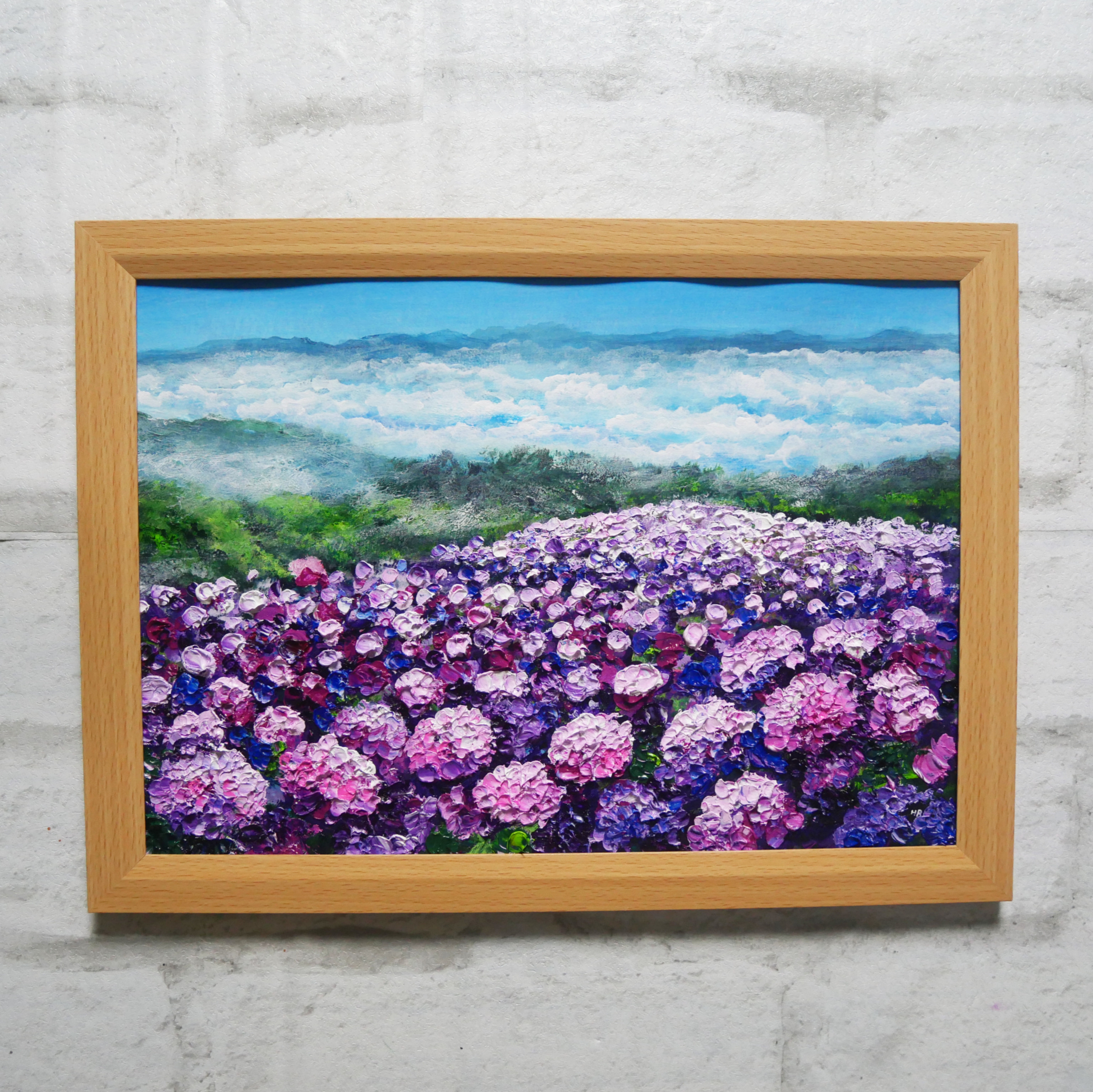 品良く着こなすため 油彩画 油彩 油絵 絵 絵画 絵画【天空のピンクと紫の紫陽花】 絵画