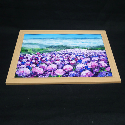 油絵 油彩 油彩画 絵 絵画【天空のピンクと紫の紫陽花】 絵画
