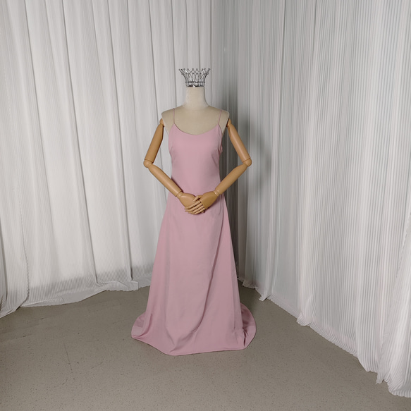 送料無料！パーティードレス キャミソール ピンク 細見えシルエット  