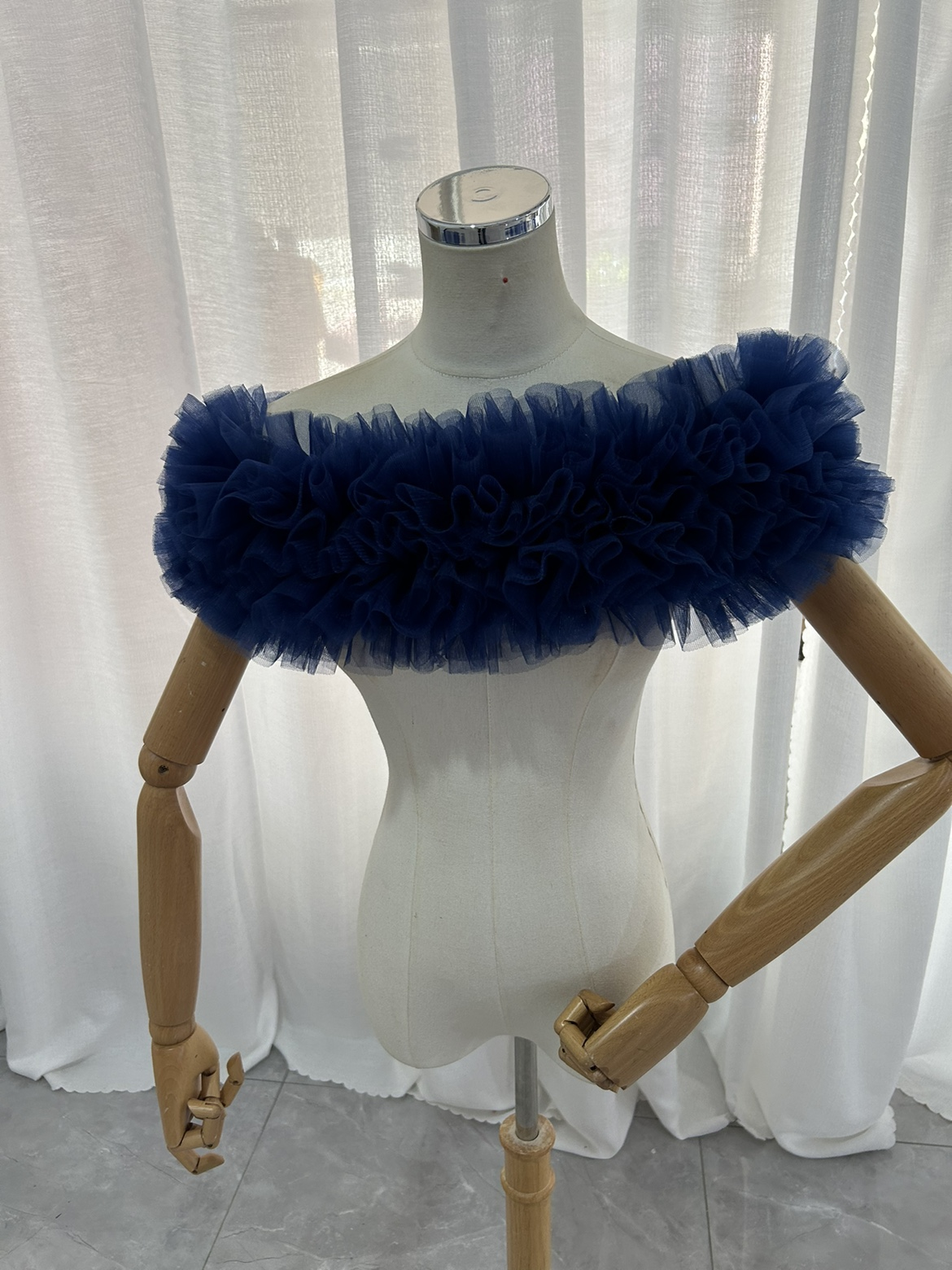 取り外しオフショルダー ネイビー ソフトチュール 編み上げ 花嫁/披露宴 7,803円