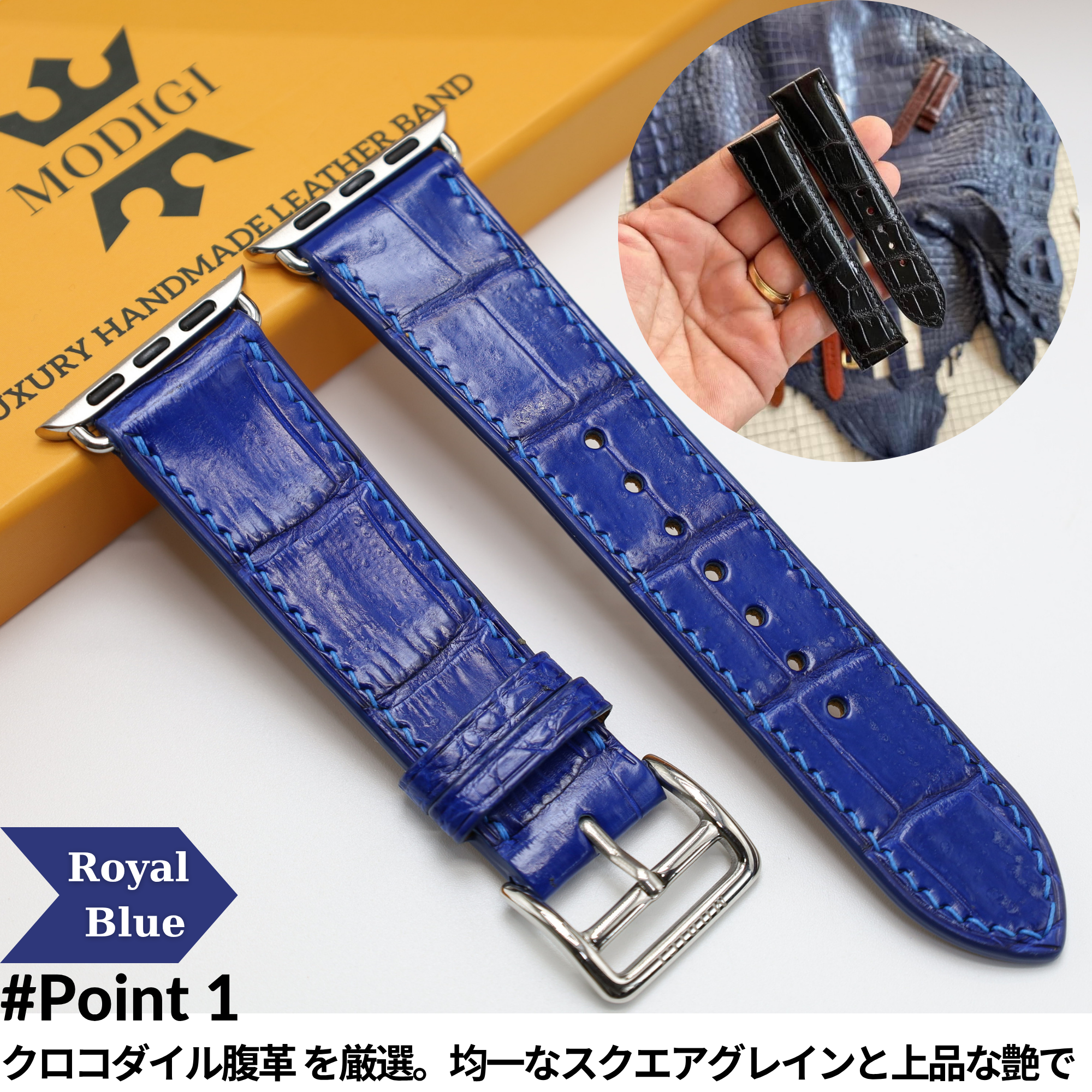 MODIGI アップルウォッチ レザーバンド 高級 手作りクロコダイル Apple Watch バンド  ワニレザー