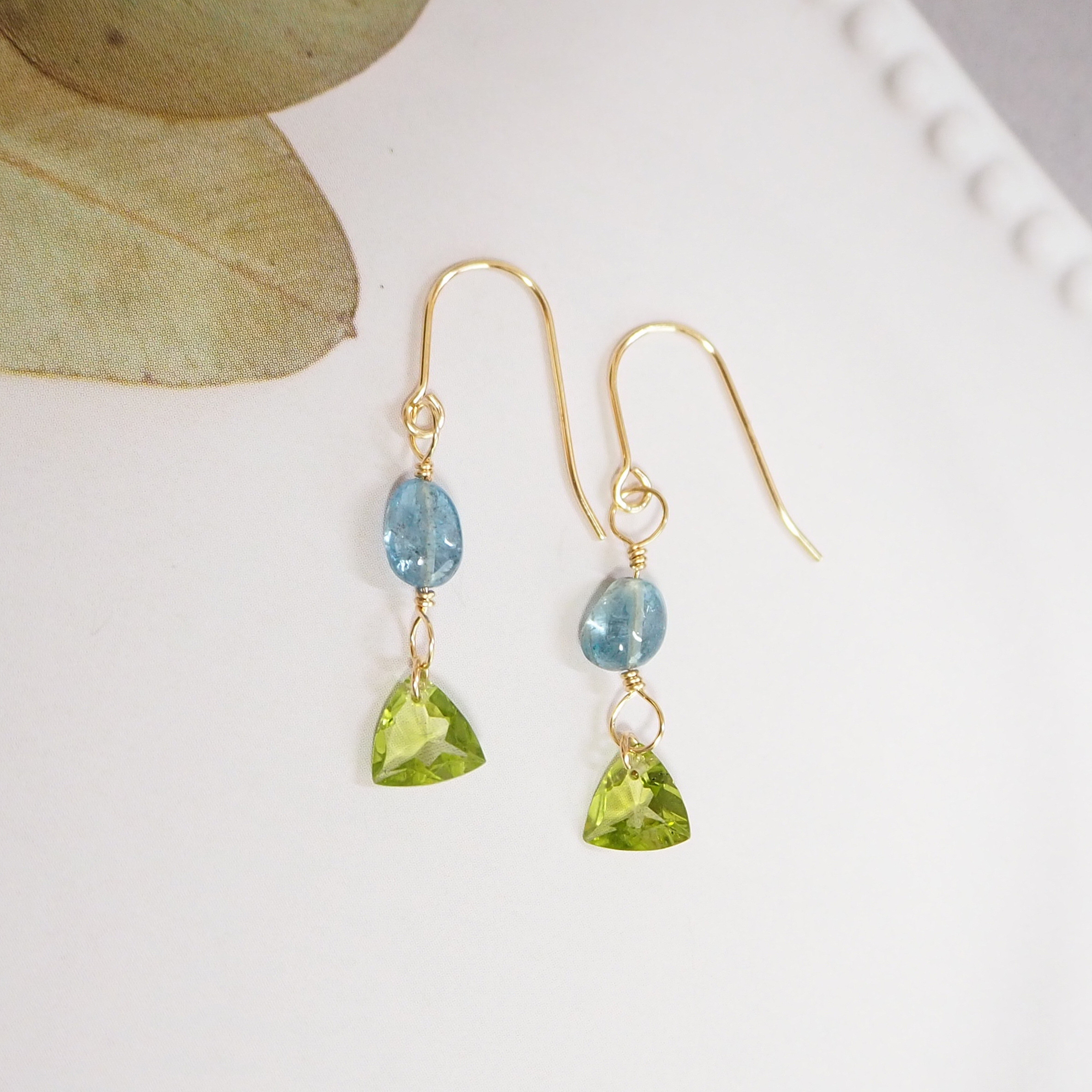 【creema限定＊14ｋｇｆ】アクアマリン×ペリドット・フックピアス