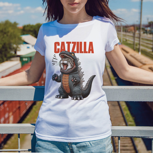 CATZILLA』A 猫ちゃんTシャツ【ホワイト】5001-01 Tシャツ KYOTO