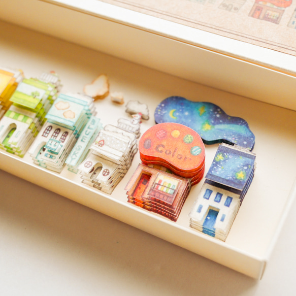 【新作】手作りキット＊ミニ3次元ボックス「空想街の絵の具箱」大きい長方形タイプ《空想街雑貨店》 7枚目の画像