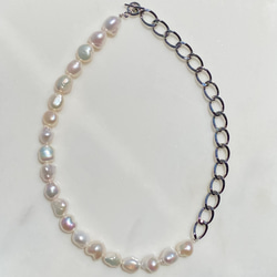 虹色　淡水バロックパールネックレス1連　FG25 1点もの✨虹色オイスターパールネックレス✨バロックパール