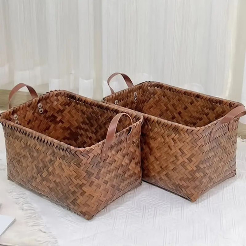 ブラウン 長方形バスケット 重なるラタン長方形バスケット・大 | 無印良品