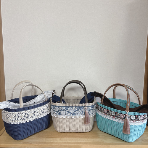 カゴバック インド刺繍 大人のカゴバッグ【インド刺繍×PPバンド】モノトーン かごバッグ
