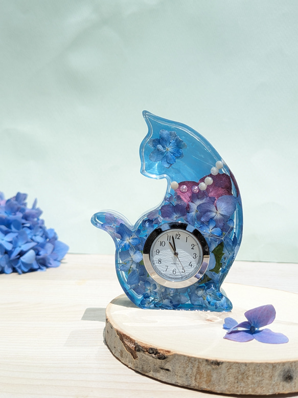 紫陽花入り猫時計、背面色入り 2枚目の画像