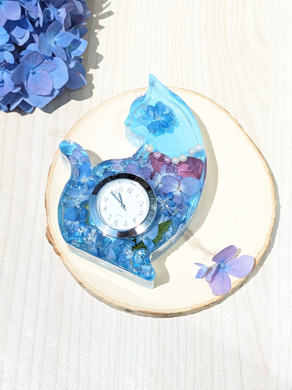 紫陽花入り猫時計、背面色入り 3枚目の画像