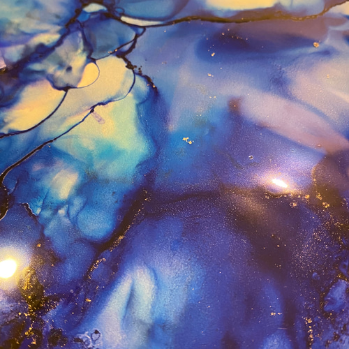 アルコールインクアート　インクアート　A4 原画　青　瑠璃　一点物　絵画　幻想画 アルコールインクアート インクアート A4 原画 青 瑠璃 一点物 絵画