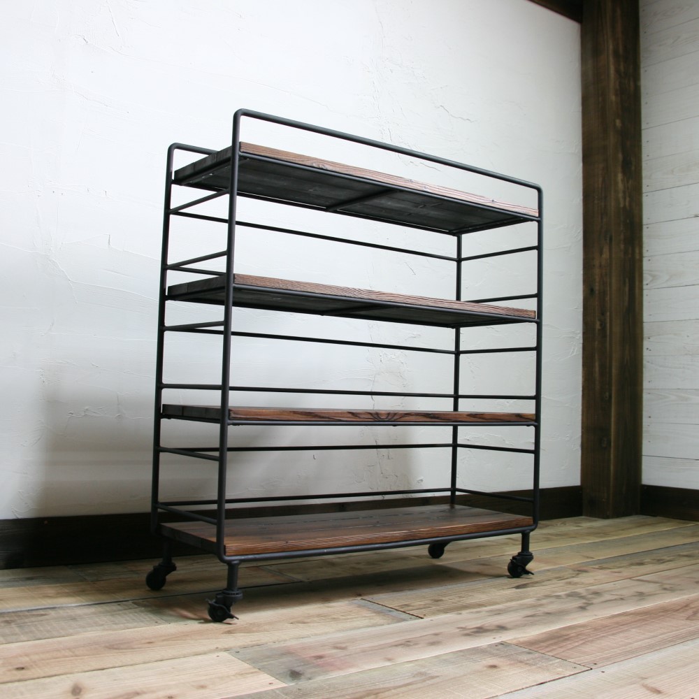アイアンフレームのワゴンシェルフ　3段タイプ【サイズオーダー可】
