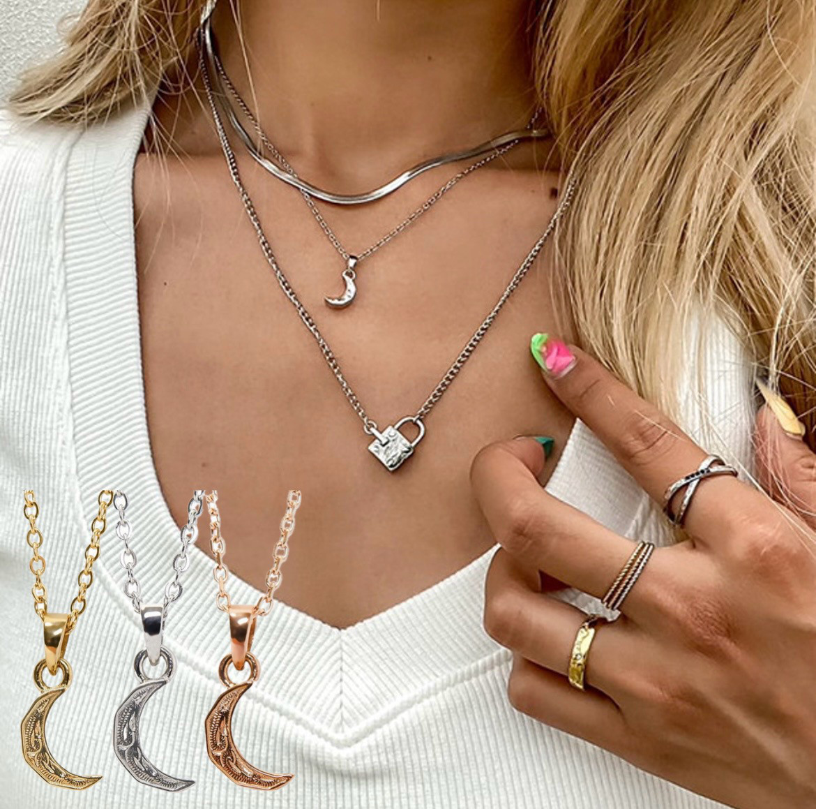 ハワイアンジュエリー スクロール  三日月 ムーン ネックレス