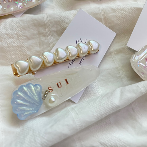 2点セット 貝殻 ヘアピン ヘアアクセサリー レジン オーロラ クリア