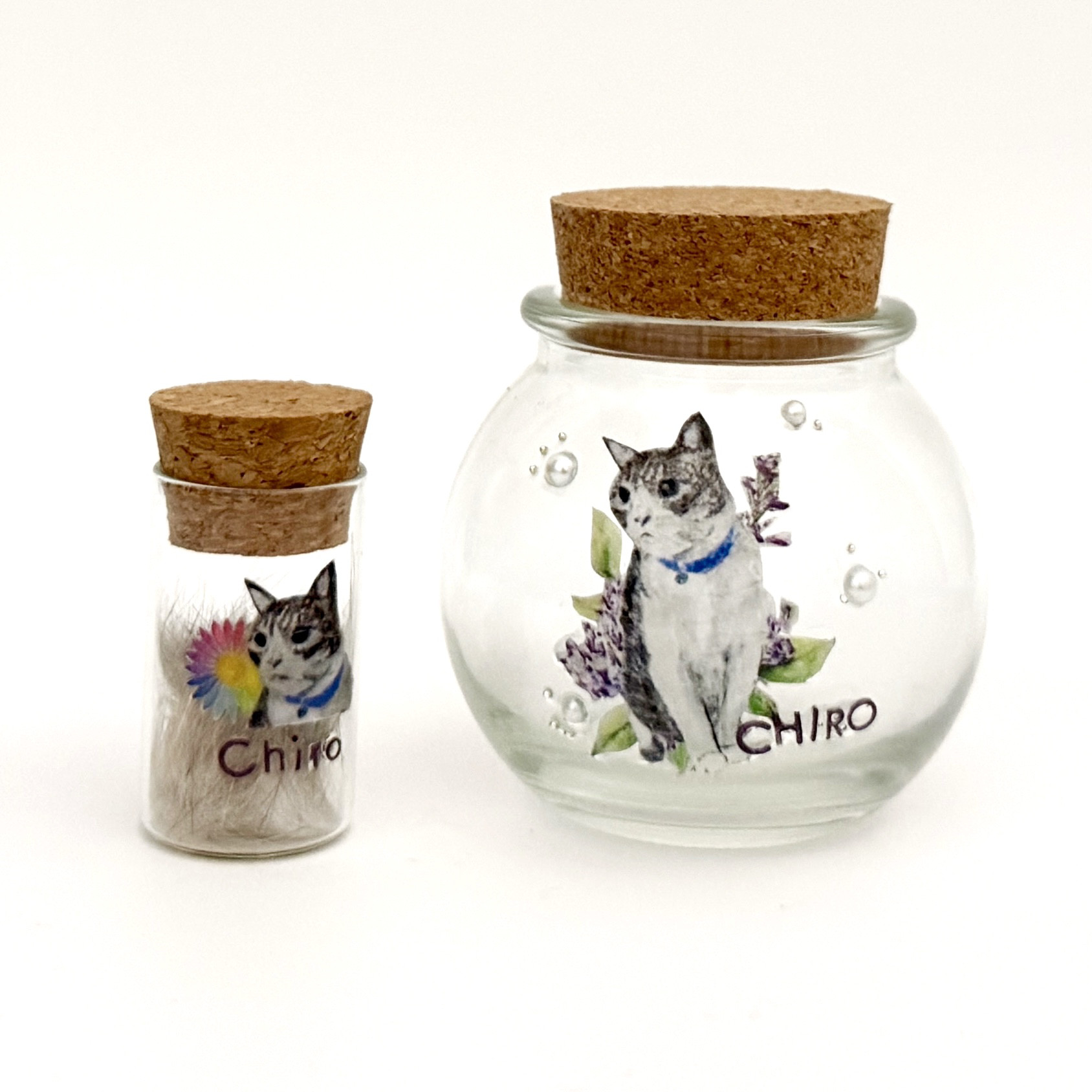 うちの子似顔絵ボトル《2個セット》受注制作｜ペット供養・ご遺毛・乳歯・おやつ入れに／ペットメモリアル・ギフト・セット割