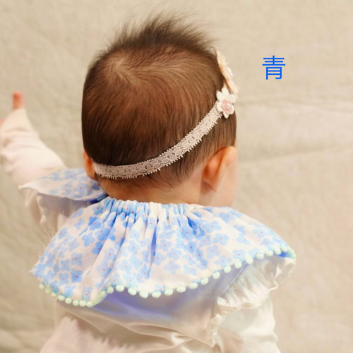 フリフリ ヒラヒラ お花 スタイ 360度 ぽんぽん付き まんまるスタイ