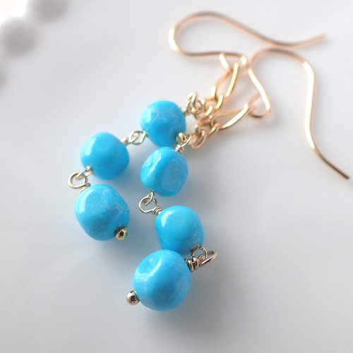 クリソコラ、スリーピングビューティーターコイズ ピアス(14kgf