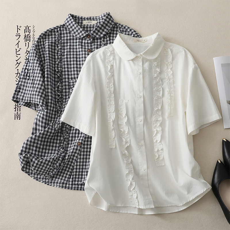 フレンチネックパネルドールカラールーズ綿半袖 25115