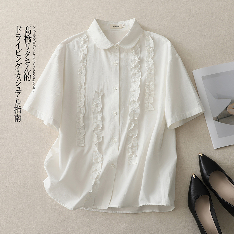 フレンチネックパネルドールカラールーズ綿半袖 25115