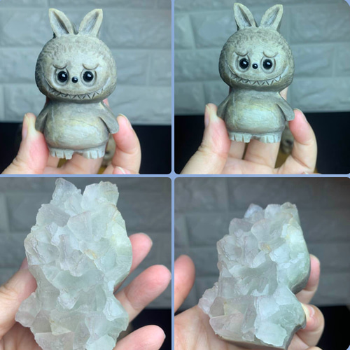 天然石水晶クオリティ高い！ラブブの置物！2個セット ラブブ 天然水晶彫刻貴州蛍石は珍しくて可愛いラブブ# その他置物 Like