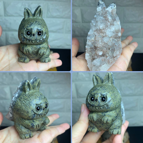 ラブブ天然水晶彫刻安徽輝く水晶クラスターはとてもかわいい