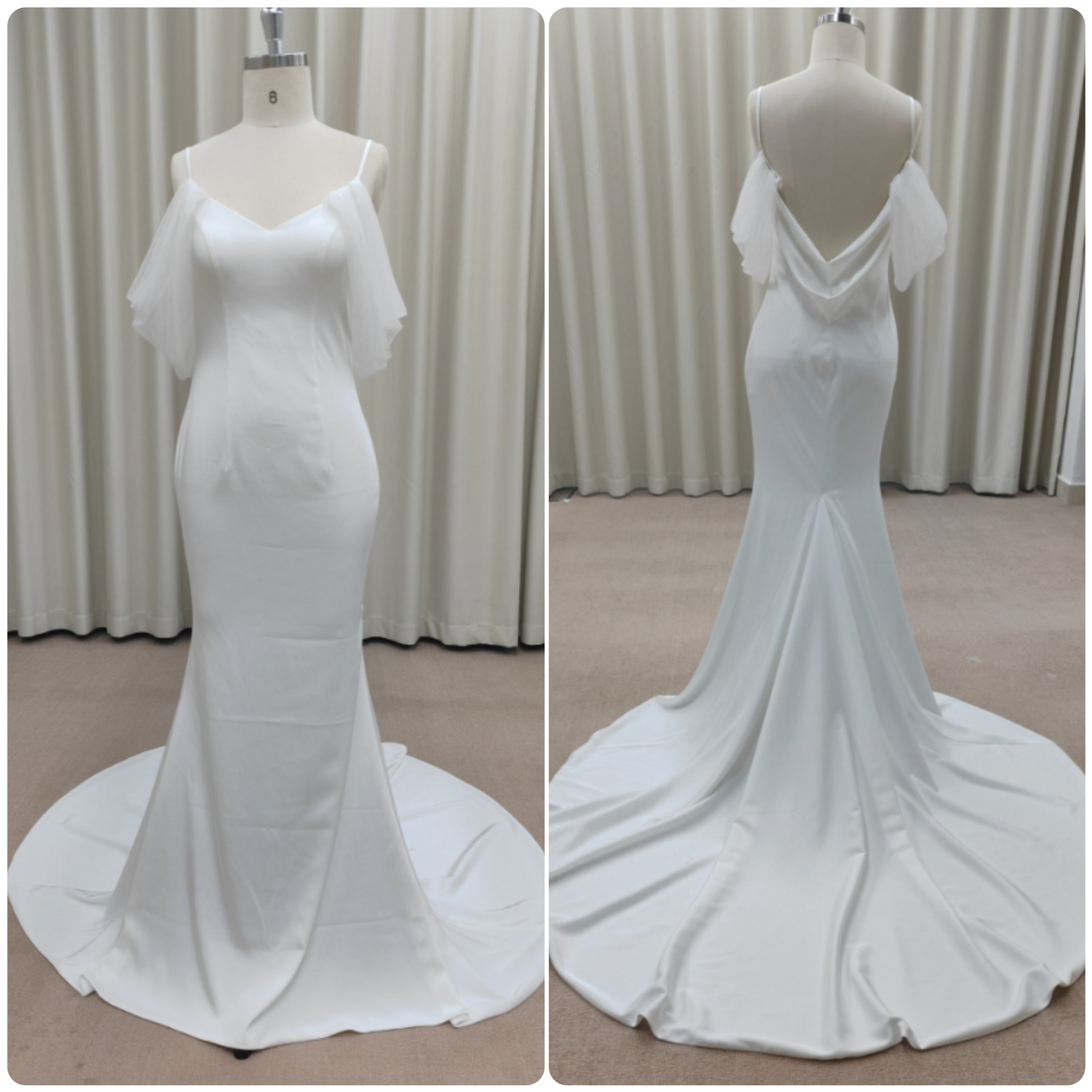 【美シルエット】とろみ感が美しいスレンダーマーメイドドレス／肩落ちシフォン付き