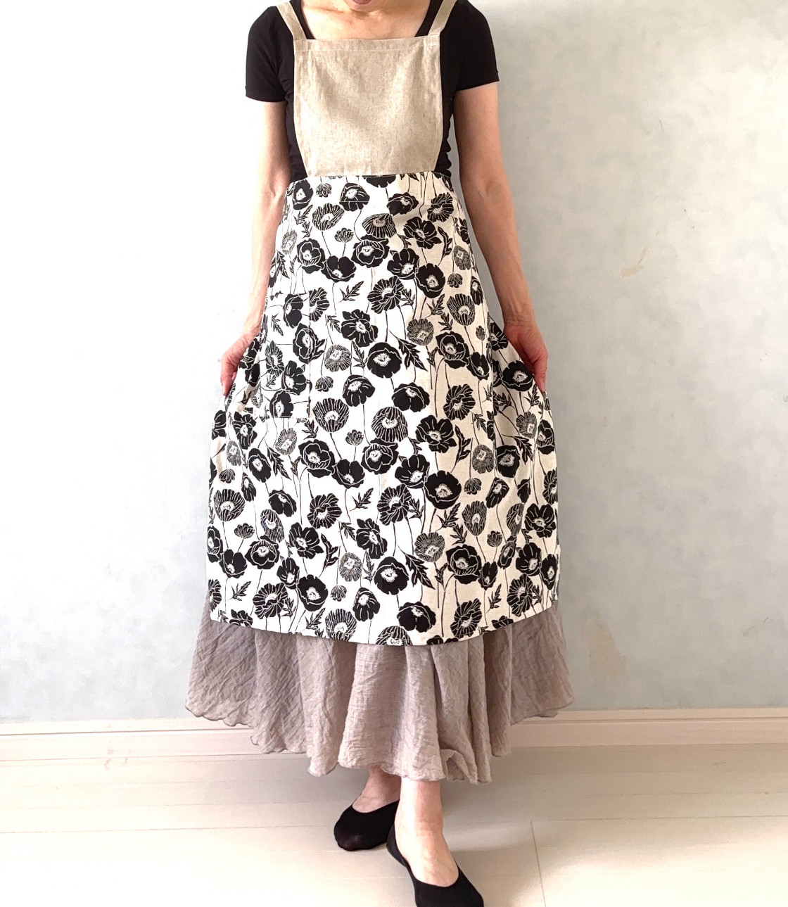 【creema限定】Chic Flower コットンリネン胸当てエプロン