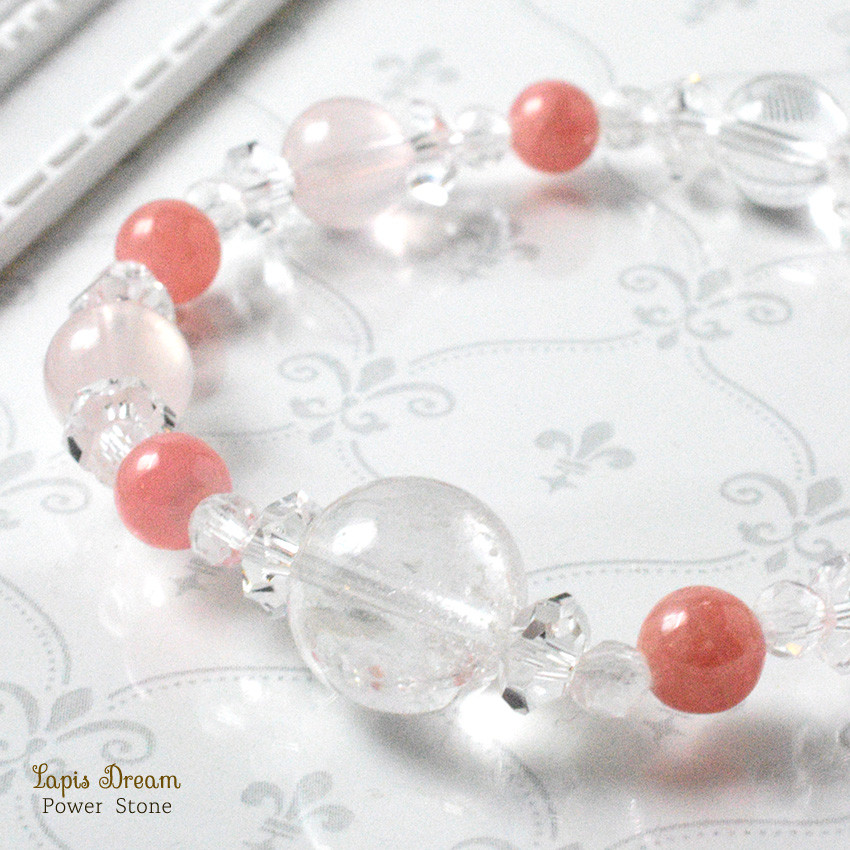 頑張りすぎた心をそっと癒すお守り ｜ ヒマラヤ水晶、インカローズの天然石パワー.ストーン ブレスレット